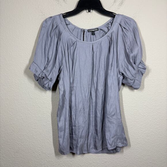 Express Womens XS Silver Gray Blouse Blouson Sleeves Career Casual Flowy - Picture 1 of 7